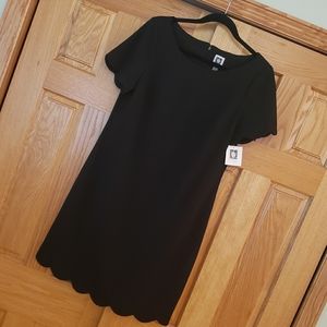 Black Anne Klein Scalloped trim Dress! (NWT)
